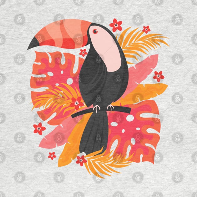 Toucan with Tropical Leaves and Flowers by EliveraDesigns